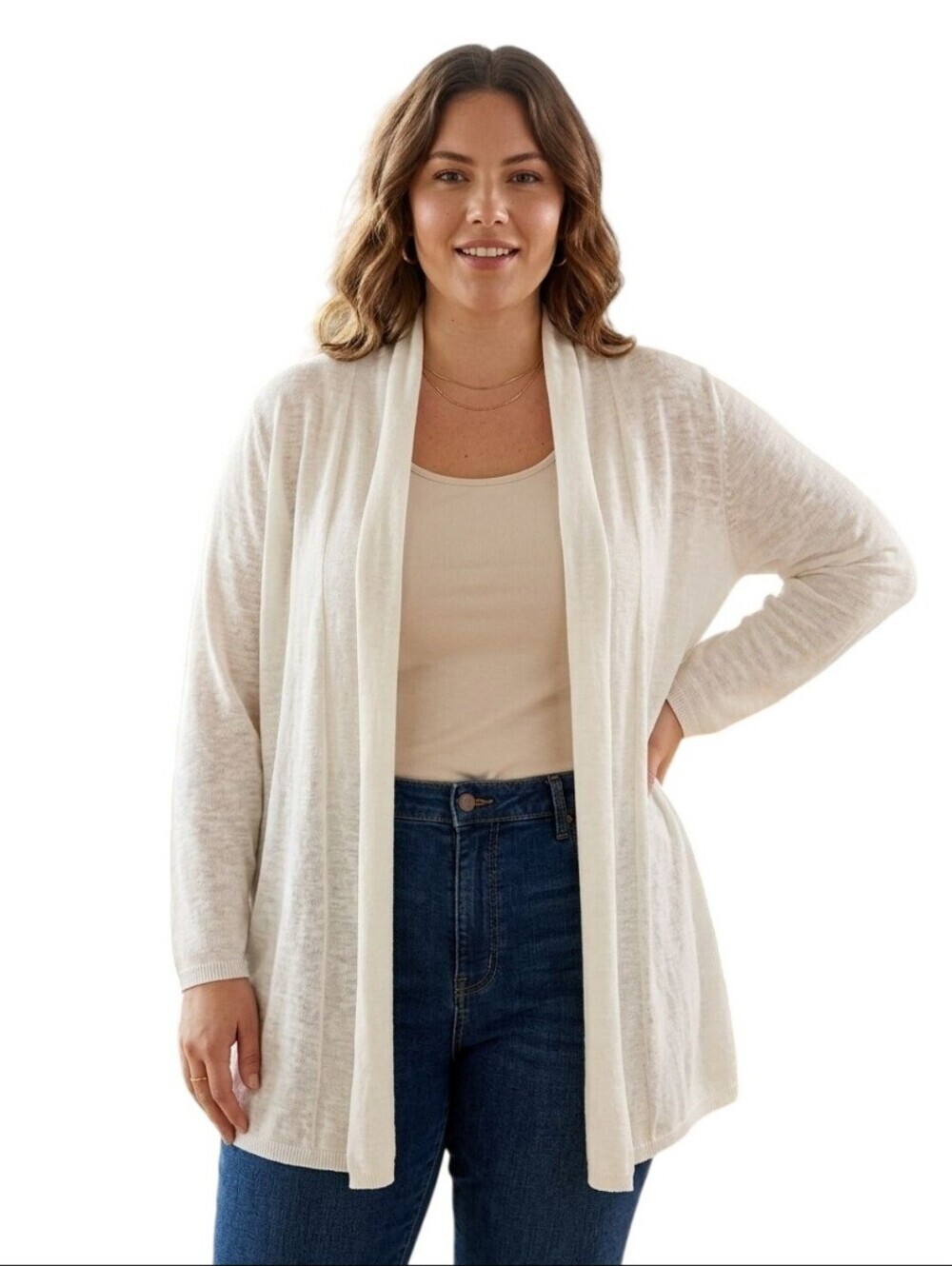 Rachel Zoe Plussize White 100% Linen Duster Open Front Cardigan Sweater Size 3X